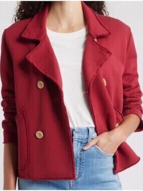 Frank & Eileen Mini Belfast Knit Peacoat Red 100% Cotton Jacket M